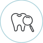 an icon of a tooth and a magnifying glass